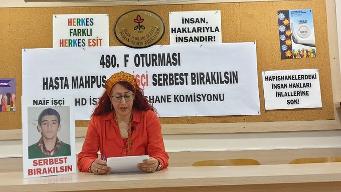 İHD İstanbul Şubesi Hapishane Komisyonu 480. F Oturması’nda hasta tutsak Naif İşçi’nin durumuna dikkat çekerek, tahliye edilmesini istedi.