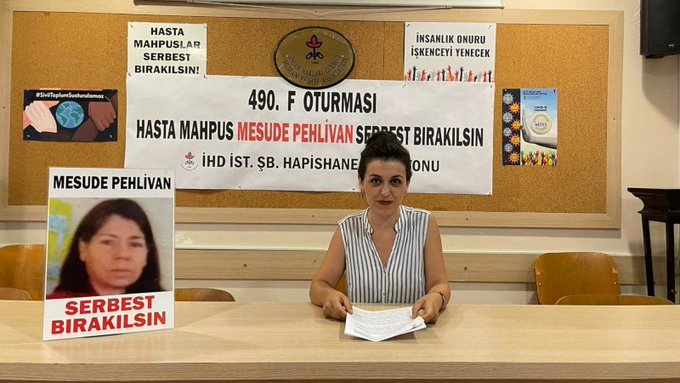 İHD İstanbul Şubesi Hapishane Komisyonu, F Oturması’nın 490. hafta açıklamasında ağır hasta tutsak Mesude Pehlivan’ın durumuna dikkat çekti.