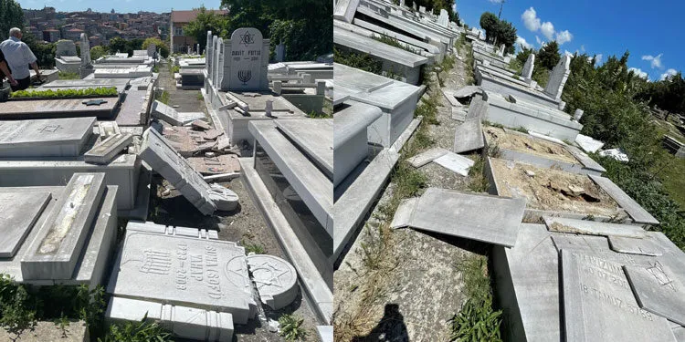 Yahudi mezarlığına saldırı: Mezar taşları kırıldı